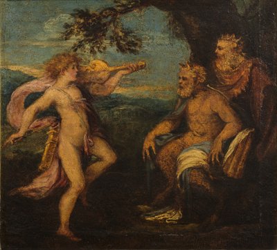 The Judgment of Midas (olja på träpanel) av Andrea Schiavone