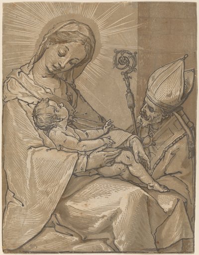 Madonna och barn med en biskop, 1591. av Andrea Andreani
