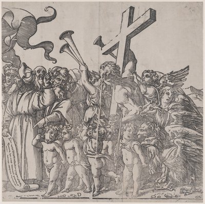 Avsnitt D: änglar som låter trumpeter etc, från The Triumph of Christ, 1836. av Andrea Andreani