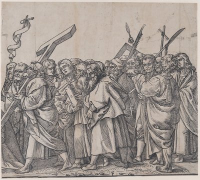 Avsnitt F: Heliga som håller kors, böcker och vapen, från The Triumph of Christ, 1836. av Andrea Andreani