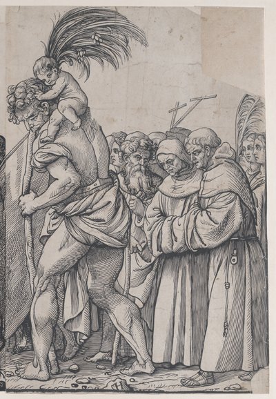 Avsnitt H: Sankt Christopher bär Kristusbarnet, från The Triumph of Christ, 1836. av Andrea Andreani