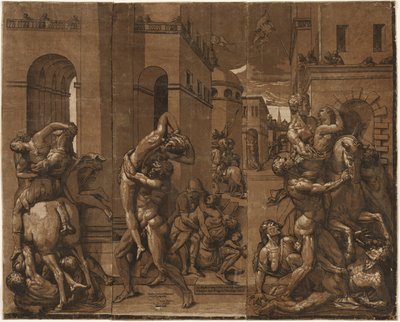 Bortförandet av de sabinska kvinnorna, 1585. av Andrea Andreani