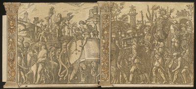 Julius Caesars triumf [nr 5 och 6 plus 2 kolumner] av Andrea Andreani after Andrea Mantegna