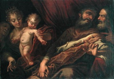 Spädbarnet Moses står på faraos krona (olja på duk) av Andrea Celesti