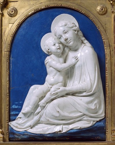 Madonnan och barnet (Ödmjukhetens Madonna) (glaserad terrakotta) av Andrea Della Robbia