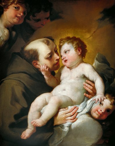 Sankt Antonius av Padua med Jesusbarnet, av Andrea Lanzani (1641-1712), olja på duk, 92x78 cm av Andrea Lanzani