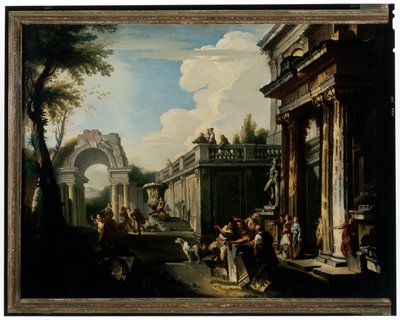 Arkitektonisk Capriccio med fontän av Andrea Locatelli