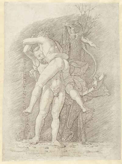 Hercules och Antaeus Den oövervinnelige guden Hercules (titel på objekt) av Andrea Mantegna (school of)