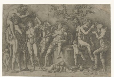 Bacchanal med satyrer och bacchanter vid vinpress av Andrea Mantegna