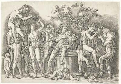 Bacchanal med satyrer och bacchanter vid vinpress av Andrea Mantegna
