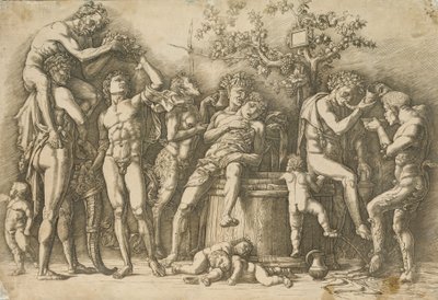 Bacchanal with a Wine Vat, c.1470-90 (gravyr och torrnål) av Andrea Mantegna