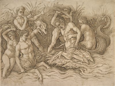 Battle of the Sea-Gods högra halvan, ca. 1485-88. av Andrea Mantegna