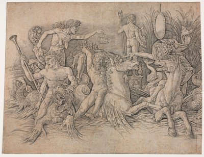 Battle of the Sea Gods - vänster del av Andrea Mantegna