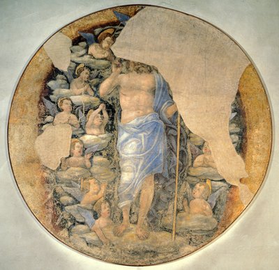 Kristus stiger upp till himlen i härlighet omgiven av änglar, cirka 1488, tillskriven Andrea Mantegna (1431-1606), fresk av Andrea Mantegna