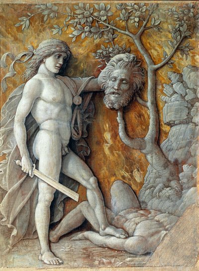 David Holding Goliaths huvudmålning av Andrea Mantegna (1431-1506) 1490 sön. 36x48,5 cm Wien, Kunsthistorisches Museum av Andrea Mantegna