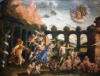 Tyska: Der Sieg der Tugend Minerva driver ut lasterna från dygdens trädgård av Andrea Mantegna