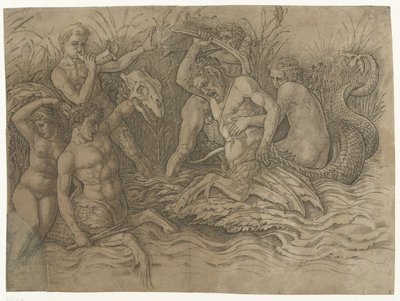 Strid mellan tritoner med nereider på ryggen Battle of Sea Gods av Andrea Mantegna