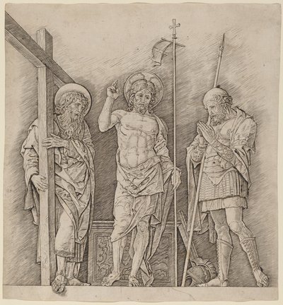 Uppstånden Kristus mellan de heliga Andreas och Longinus av Andrea Mantegna