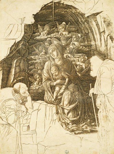 Study for Adoration of Magi av Andrea Mantegna (1431-1506), teckning av Andrea Mantegna