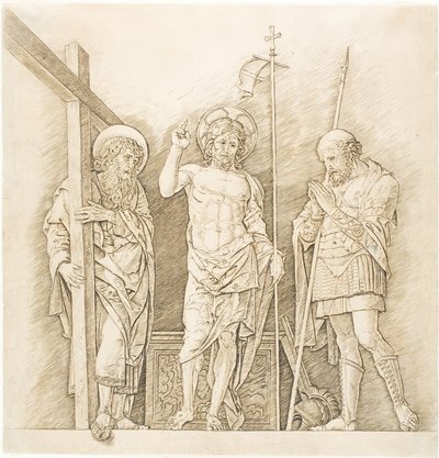 Den uppståndne Kristus mellan de heliga Andreas och Longinus av Andrea Mantegna