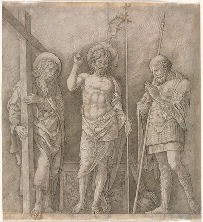 Den uppståndne Kristus mellan St Andrew och Longinus, tidigt 1470-tal. av Andrea Mantegna