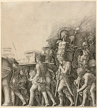 Caesars triumf: soldater bär troféer av Andrea Mantegna