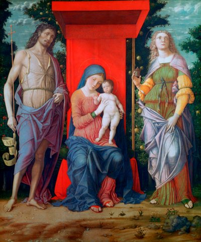 Jungfrun och barnet med heliga, c1490-1505 av Andrea Mantegna