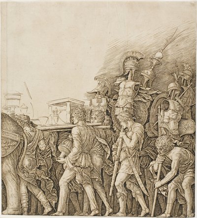 Triumf av Caesar: Soldater som bär troféer av Andrea Mantegna