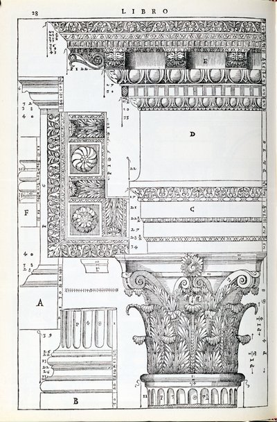 Dekorativa detaljer från Trajanus Tempio, illustration från en faksimilkopia av 