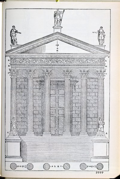 Förhöjning av templet i Nimes, illustration från en faksimilkopia av "I Quattro Libri dell