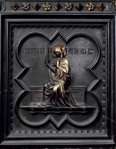Ödmjukhet, panel D i södra dörrarna till dopkapellet i San Giovanni, 1336 (brons) av Andrea Pisano