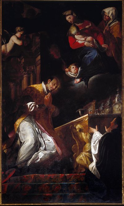 Representation av San Francesco Borgia (Saint Francois Borgia) (1510-1572) Jesuite och spanska helgonmålning av Andrea Pozzo (1642-1709) Genes, Church of Santi Andrea e Ambrogio av Andrea Pozzo