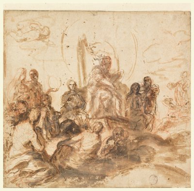 Design för Allegory of Divine Wisdom, Reception Room, Palazzo Barberini, Rom, Italien av Andrea Sacchi