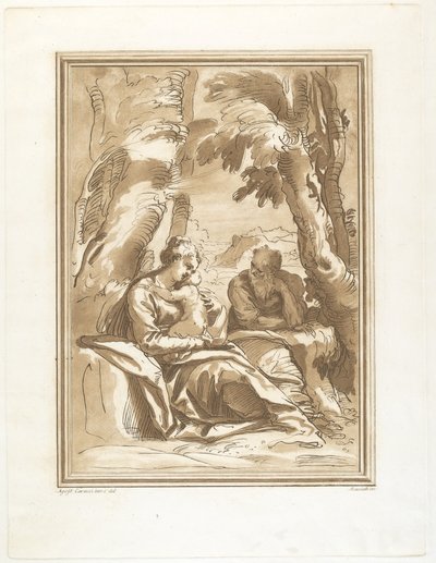 Vila på flykten till Egypten av Andrea Scacciati after Agostino Carracci
