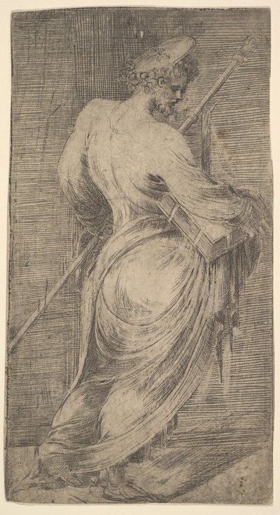 Saint James Major håller en stav och en bok vänd åt höger, från Kristus och Apo..., ca. 1548-50. av Andrea Schiavone