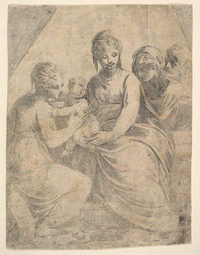 Jungfrun och barnet i sällskap av helgon, ca. 1540-50. av Andrea Schiavone