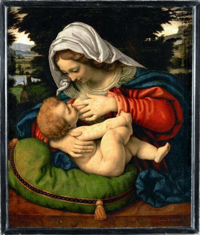 La Vierge au coussin vert - Madonna med grön kudde... av Andrea Solario