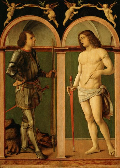 Saint George och Saint Sebastian (olja på träpanel) av Andrea Solario