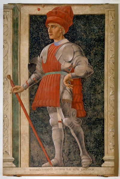Porträtt av Farinata degli Uberti, italiensk aristokrat och militärledare (ny av Andrea del Castagno