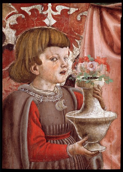 Jungfru och barn med två änglar, Johannes Döparen och ett annat helgon, och två barn i familjen Pazzi. Detalj som representerar en av Pazzi-sönerna (Jungfru med barn med den helige Johannes Döparen och ett annat helgon, två änglar och två barn till Paz av Andrea del Castagno