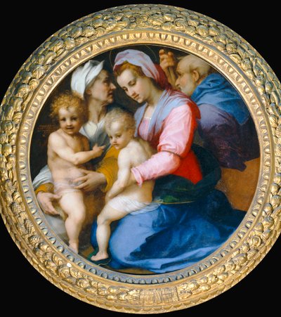 Jungfru Maria, Jesusbarnet, den heliga Elisabeth, den heliga Zacharie och den lille Johannes Döparen ... av Andrea del Sarto