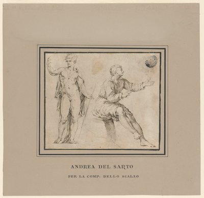 Skisser av en naken figur i klassisk pose och en sittande figur av Andrea del Sarto