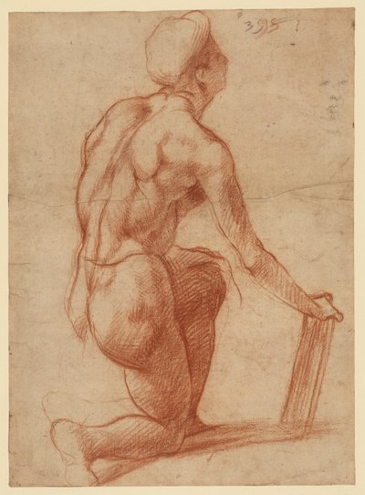 Studie av en knästående figur med en skiss av ett ansikte (recto); figurstudie och ansikte (verso) av Andrea del Sarto