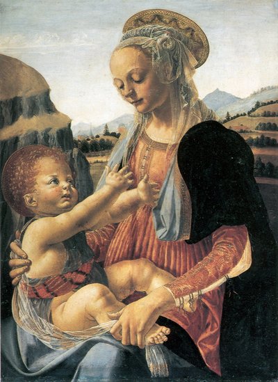 Tyska: Maria mit dem Kind Jungfru med det sittande barnet av Andrea del Verrocchio