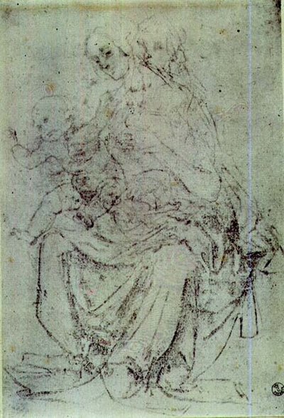 Studie av en Madonna och ett barn (krita på papper) av Andrea del Verrocchio