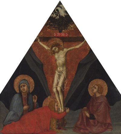 Korsfästelsen med jungfrun, Maria Magdalena och Johannes evangelisten, ca 1400 av Andrea di Bartolo