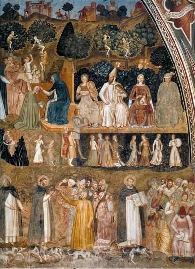 Kyrkans triumf, Kyrkans stridande och triumferande Alternativ titel(r):  Allegori om den aktiva och triumferande kyrkan och dominikanorden av Andrea di Bonaiuto
