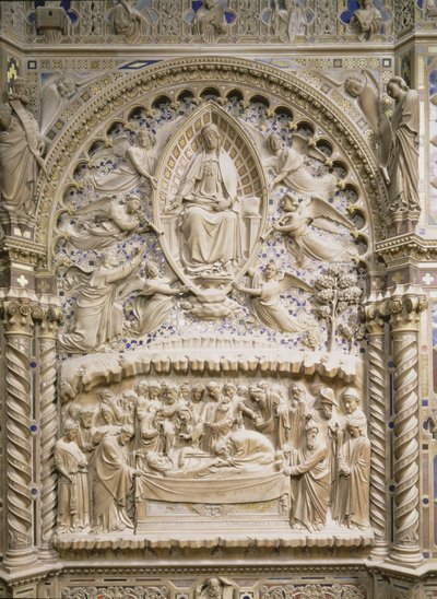 Tabernakel, detalj som visar Jungfruns död och antagande, 1359 av Andrea di Cione Orcagna