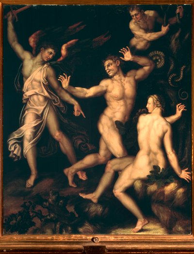 Adam och Eva fördrevs från paradiset (Målning av Andrea di Mariotto del Minga