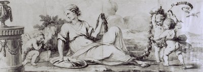 Kvinnlig figur med putti, allegorisk sammansättning, ca 1754, design av Andrea Appiani (1754-1817) för byrå av Giuseppe Maggiolini, Italien av Andrea the Elder Appiani